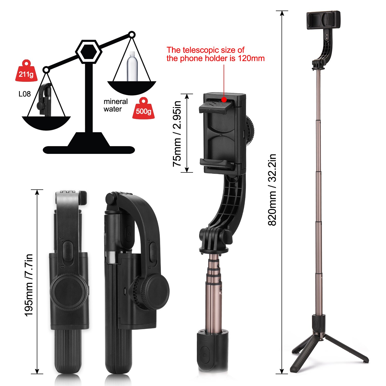 Handheld Mobile Phone Stabilizer Anti-Shake Phone Tripod With BT Remote Control Selfie Stick for Smartphone Photography