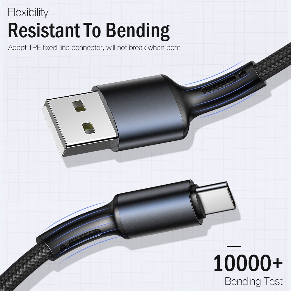 Câble USB de Type C pour recharge rapide et transfert de données, cordon de 2m/3m, compatible avec Samsung A51, A71, Huawei P30 Lite, Mate, Xiaomi Redmi Note 8, 9, 10