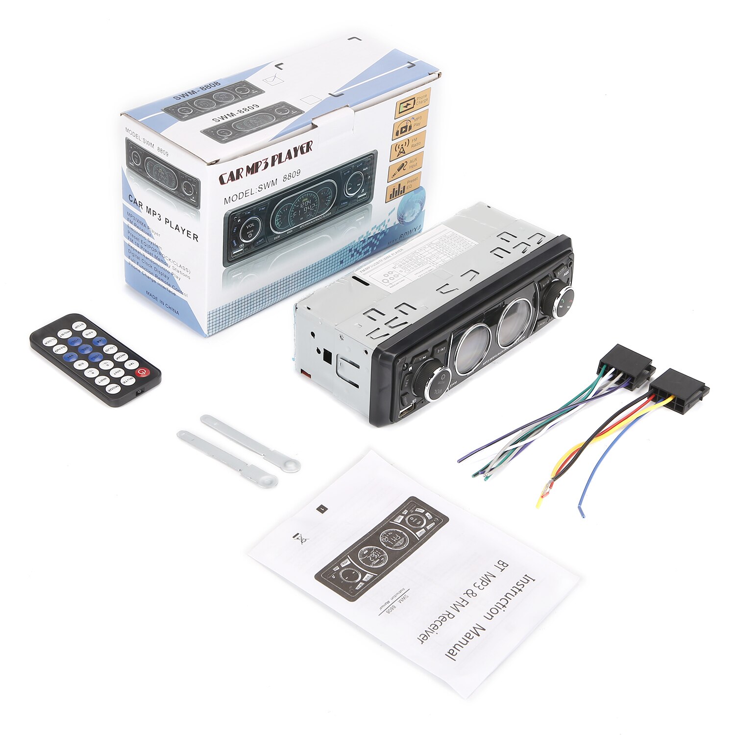 12V Car Radio Bluetooth MP3 Player LCD Screen Stereo Car Audio Player FM USB/SD/AUX-IN Phone Charging 1DIN