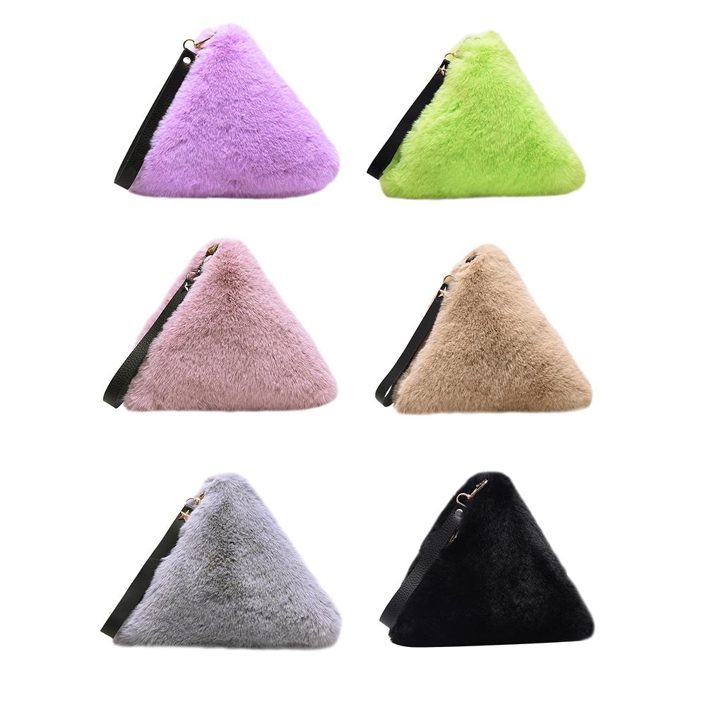 Handtassen Slijtvaste Mode Effen Kleur Handtas Vrouwen Pluche Clutch Driehoek Portemonnee Vrouwelijke Avondtasje