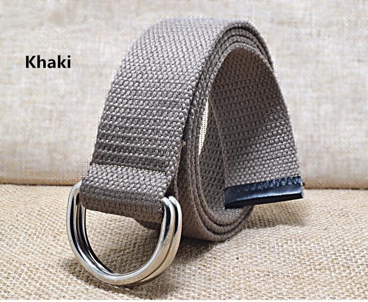 Buitensport casual canvas riem dubbele ringen gesp casual unisex casual canvas tailleband luxe merk: Khaki