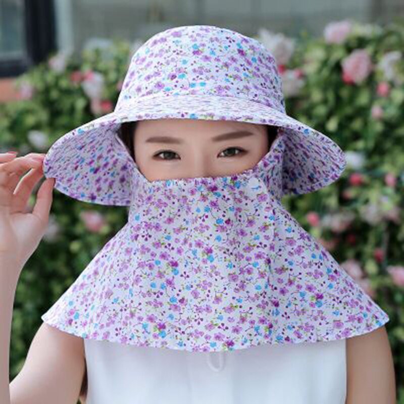 Kvinder sommer solhatte blomstercamouflage pakbar solskærmshat med store hoveder bred skygge strandhat uv beskyttelse kvinde kasket