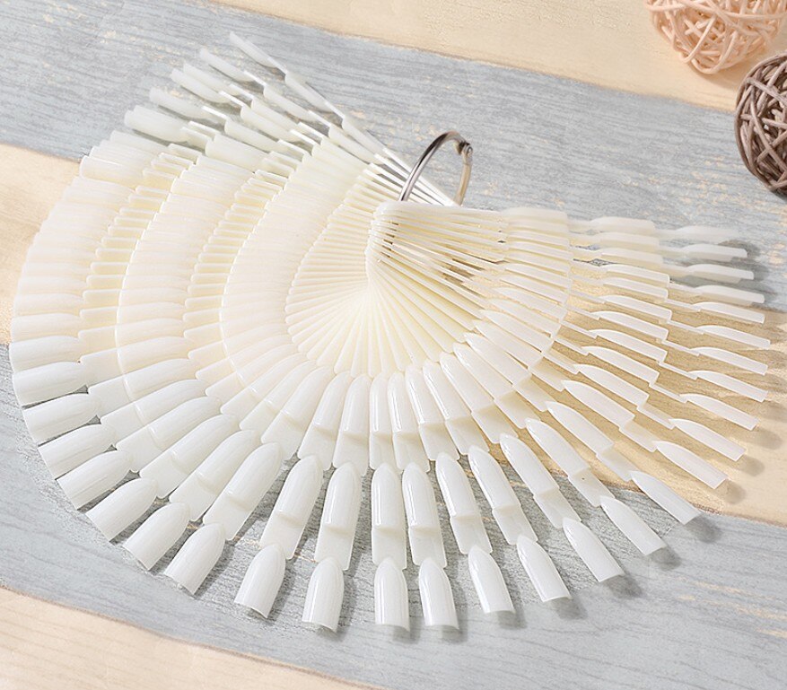 50 st/set bambu swatch fläkt falska nagelspetsar display utrustning board akryl uv lack för manikyr gel nail art övningsverktyg: Naturlig