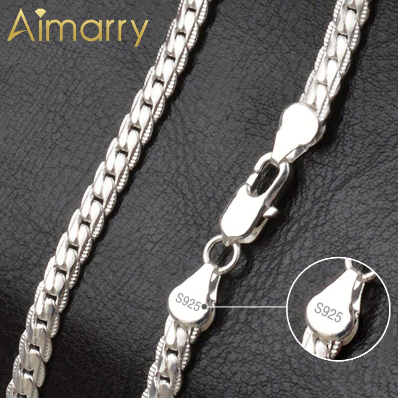 Aimarry-collar de plata de ley 925 y oro de 18 quilates para mujer y hombre, cadena de eslabones laterales completos de 5MM, de , joyería de compromiso para boda: Silver / 50cm