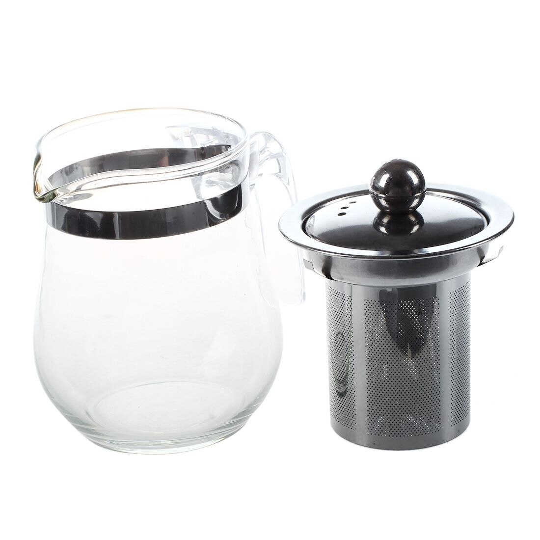 350mL Heat-resistant Clear Glass Teapot Stainless Steel Infuser Flower Tea Pot