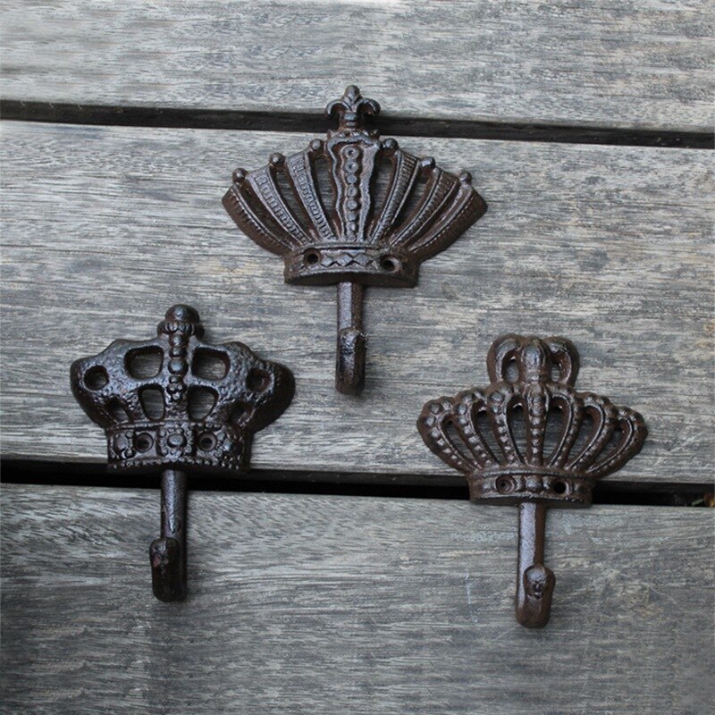 Decoração de parede decorativa retrô europeu coroa série ferro fundido gancho de roupas decorativo casaco de parede