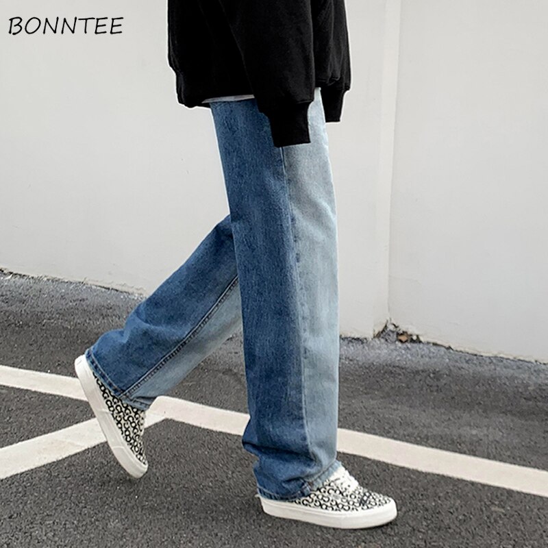 Jeans Men Patchwork Chic Baggy Denim Trousers Leisure Cool Harajuku High Street Streetwear Mopping Plus Size S-3XL Ins