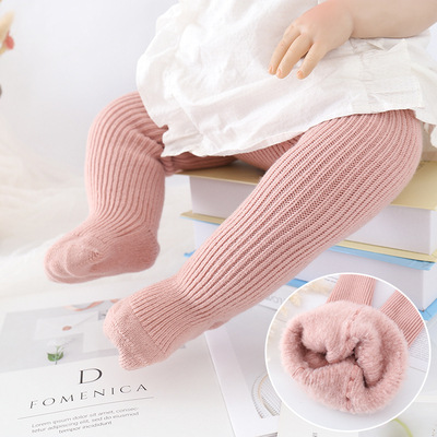 Herbst Winter Baby Mädchen Strumpfhosen 0-3 Jahre alt Dicke Mädchen Strümpfe Einfarbige Dicken Stil: Rosa / XL (4-6Y)