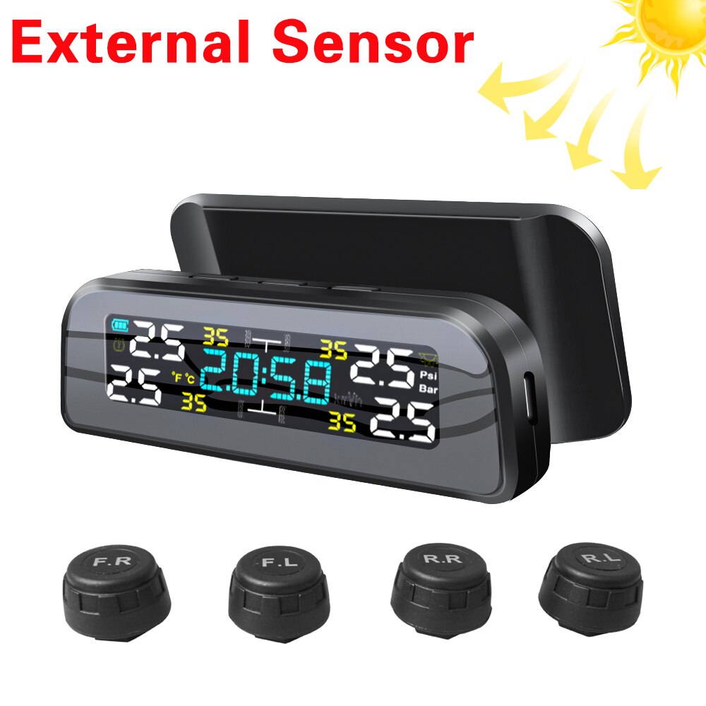 TPMS Solar Power TPMS Car Tire Pressure Alarm 360 Adjustable Monitor Auto Security System Tyre Pressure Temperature Warning: T3-E