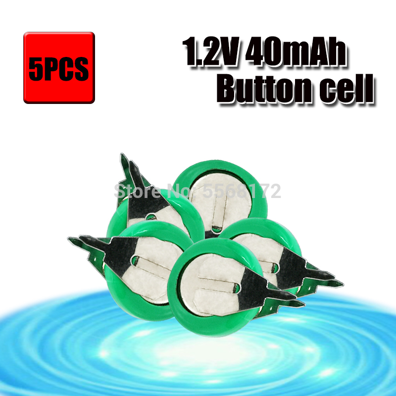 Original Brand 1.2V 40mAh Ni-MH Rechargeable Button Cell Battery Ni MH Batteries With Pins: 5pcs