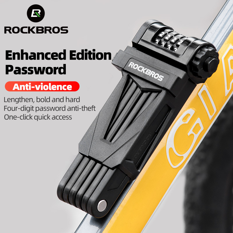ROCKBROS MTB Road Bike Zinc Alloy Bicycle Lock High Security Anti-Theft Foldable Four-Digit Password Lock E-Bike Part Chain Lock