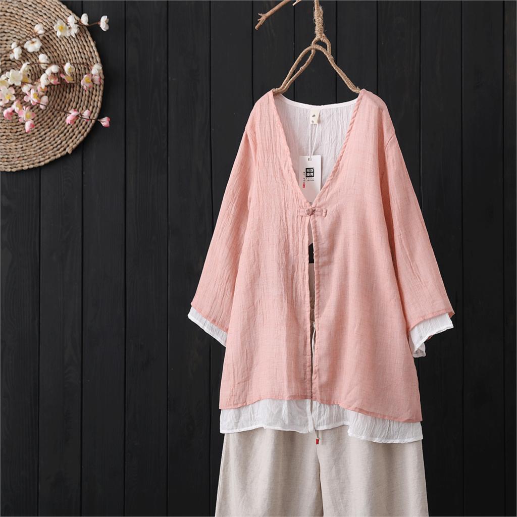 Ropa china tradicional blusas para mujer, Camisa de algodón con botones de lino para mujer oriental hanfu ropa china femenina: color3