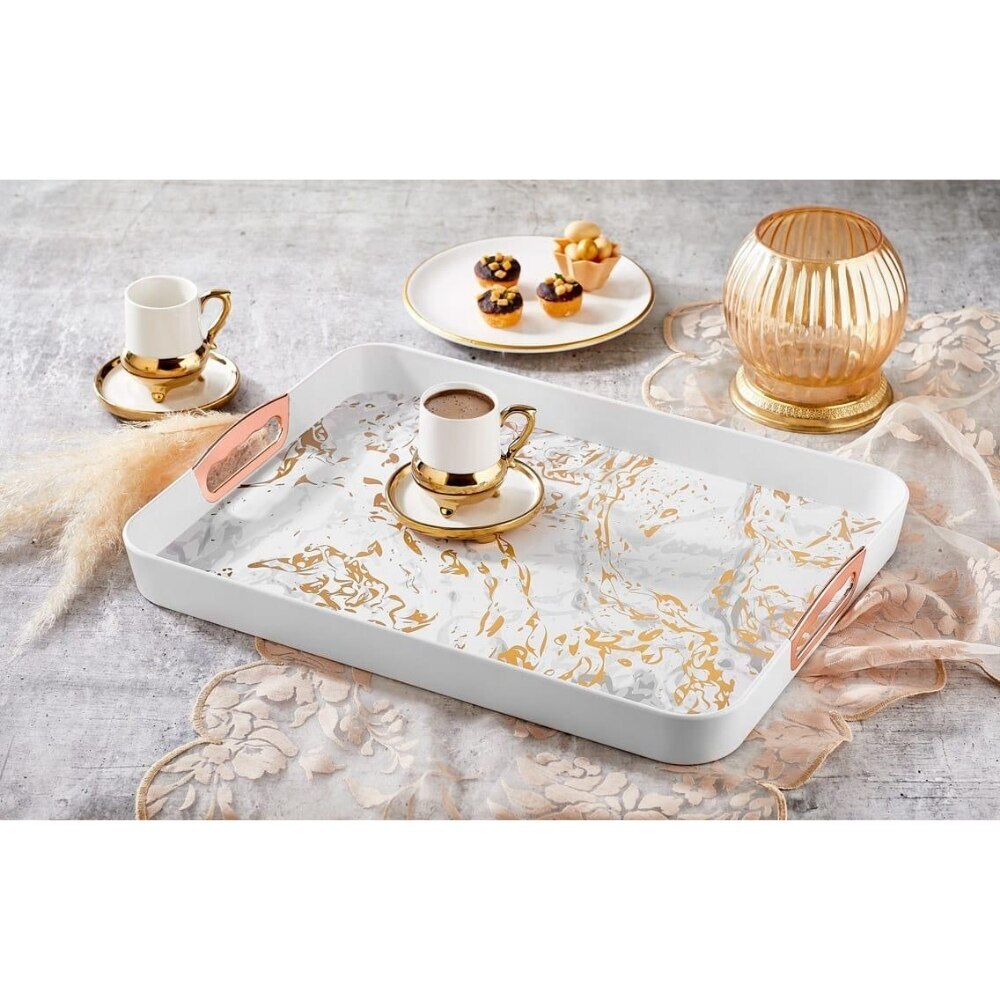 Food Presentation Tray Storage Kitchen Hotel Accessories Tools Rectangular Printed Tray Food Serving Plate Tea board Women: WHİTE