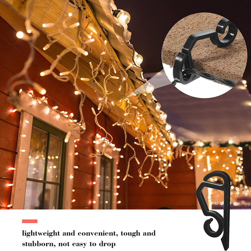 100PCS Black Plastic Hook Gutter Heavy Duty Clips Hooks Light Wire Clamp Christmas Outdoor Securing Lights String Light Hook