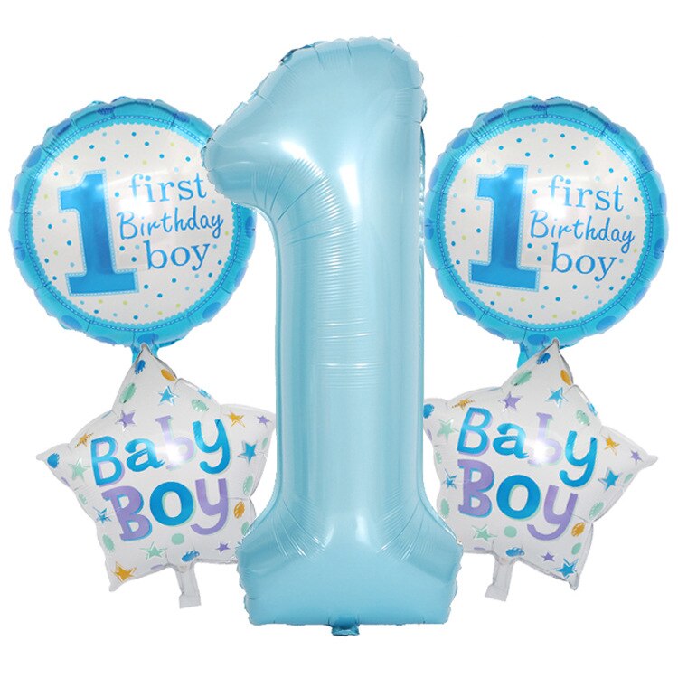 Baby 1 års fødselsdag ballon kombination fest dekoration nummer + rund ballon kombination: 1 år gammel blå