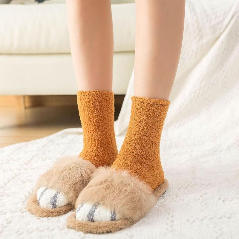 1 par Coral lana calcetines huellas gato estampado de huella Calcetines gruesos lote más cálido invierno de dibujos animados dormir de X3O6