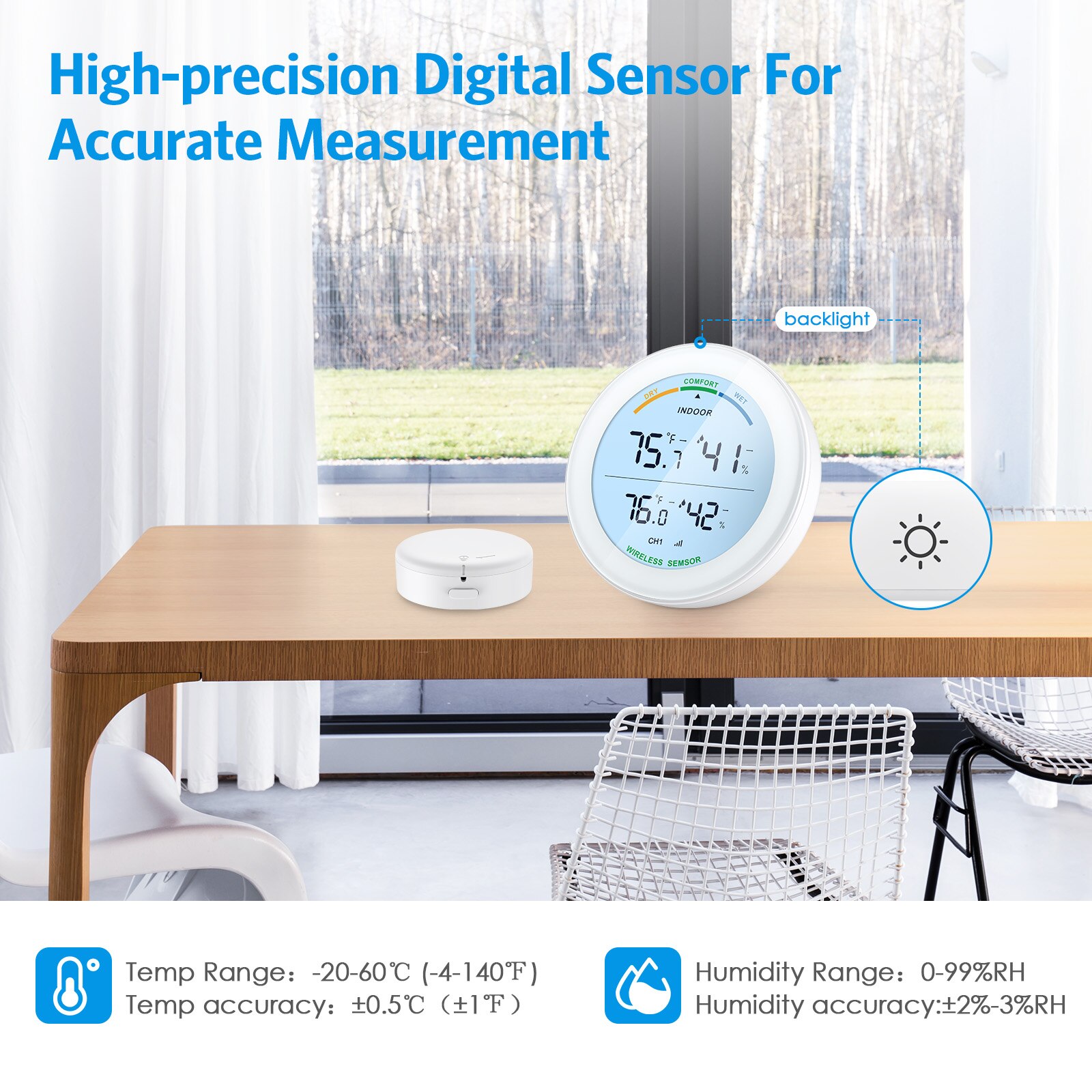 Trådløst termometer lcd display indendørs udendørs sensor temperatursensor indendørs digitalt hygrometer termometer