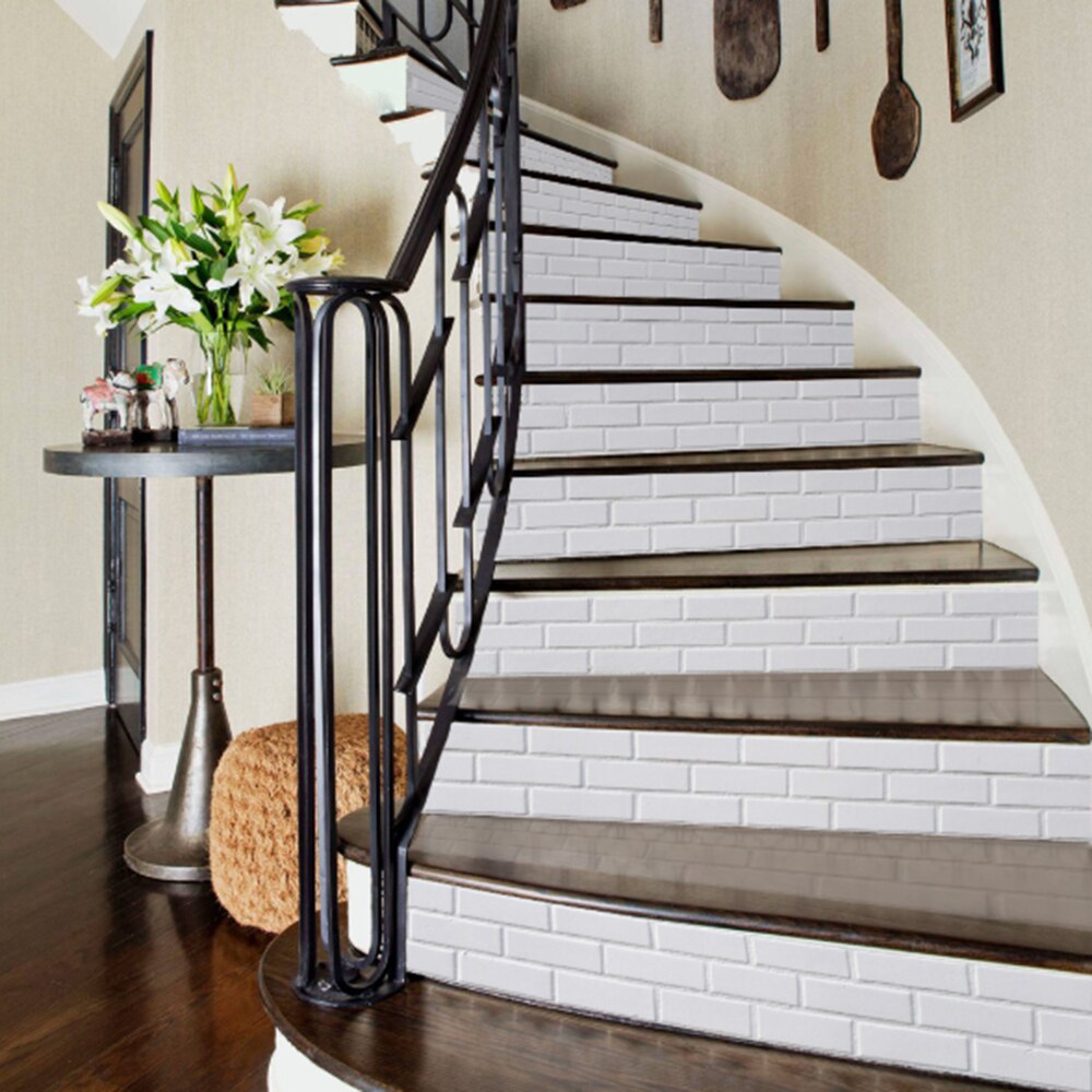 White Brick Pattern Staircase Wall Sticker Kitchen Bathroom Tile Home Decorations Art Mural Waterproof DIY Vinyl Wallpaper