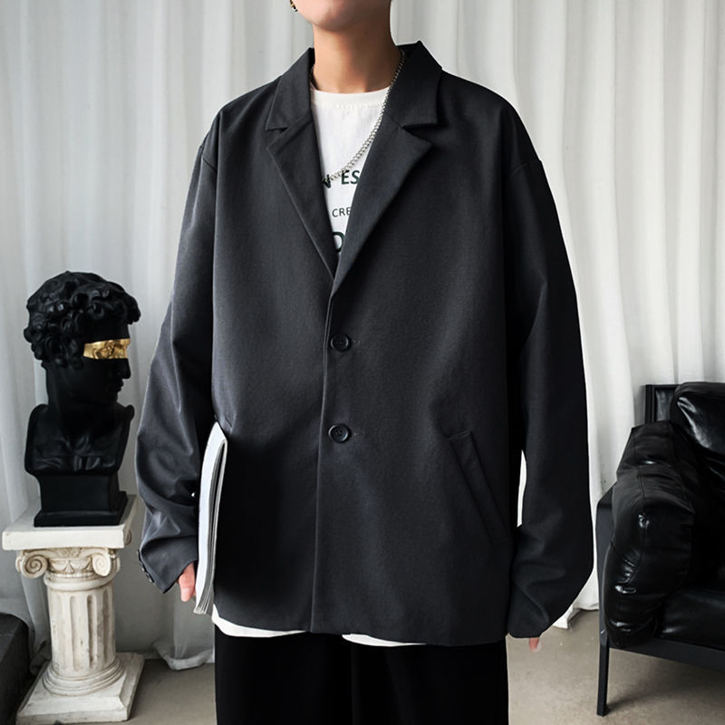 Korean Style Blazer Men's Solid Color Business Casual Suit Jacket Men Streetwear Wild Loose Dress Jackets Mens M-2XL: Dark Grey / S 80-115
