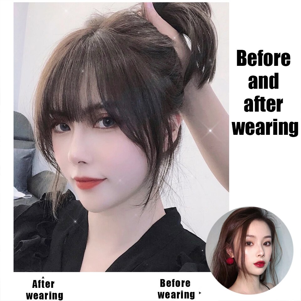 Buqi clip on otsatukka hiuslisäkkeet naisille suora siisti otsatukka ruskea klipsi hiustenpidennyksissä synteettiset topper otsatukka klipsit