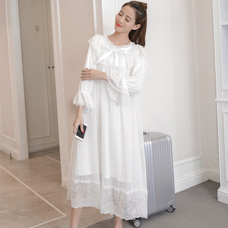 Vestido de noche de maternidad de princesa para mujeres embarazadas, camisón Sexy de encaje de algodón blanco de gran tamaño, ropa de dormir suelta para embarazo