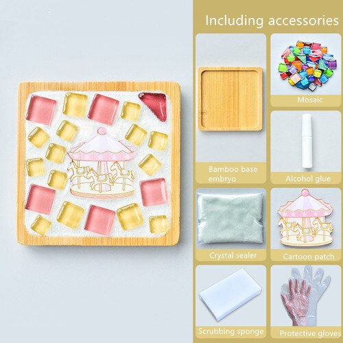 1Set Glas Mozaïek Tegels Voor Diy Handgemaakte Hobby Bamboe Coaster Handgemaakte Voor Kinderen Puzzel Mozaïek Materiaal: 8