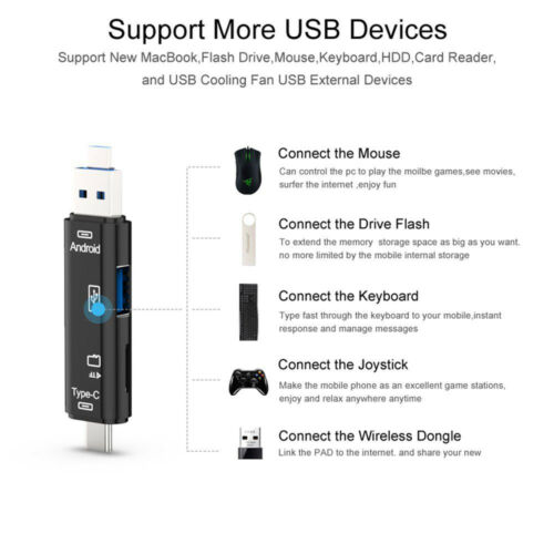 Leitor de cartões Usb 3.1 de alta velocidade, leitor de cartões SD TF microSD USB tipo C USB micro para computadores e notebooks