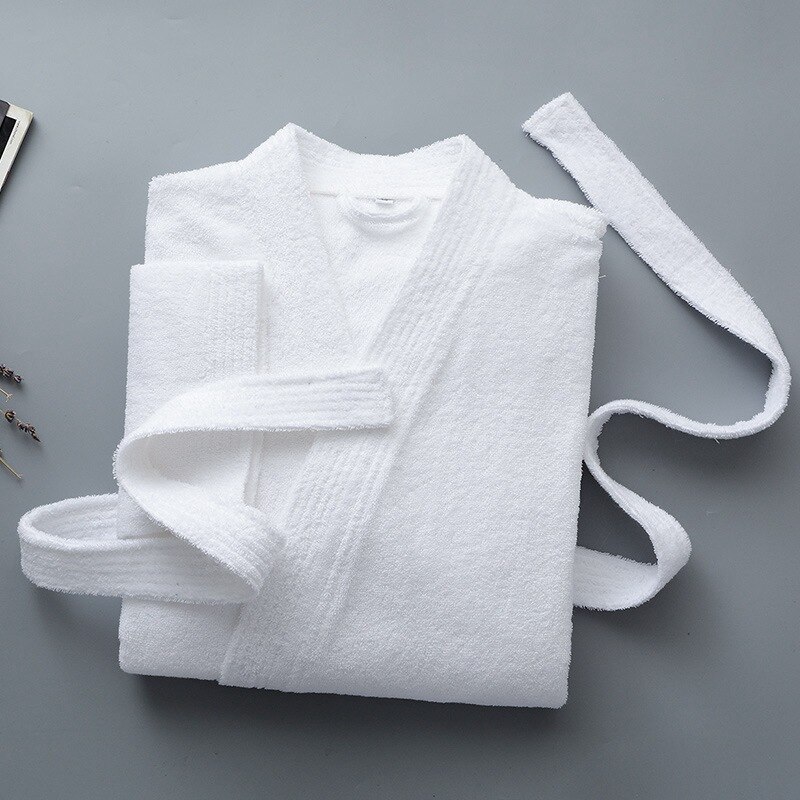 Men Bathrobe Long 100% Cotton Bathrobe Plus Size Suck Water Towel Thick Bath Robe Spa Sleepwear Bride Dressing Gown Men Robes: White / M(160-170cm)
