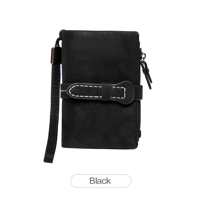MIYIN Women's Short Wallet Minimalist Double Fold Multi Functional Zero Wallet with Cardholder Identity Window Coin Wallet: black
