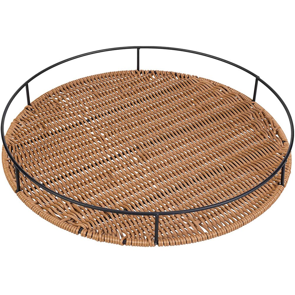 Rattan Woven Tray Round Basket Tray Coffee Table Tray Wood Plates Ottoman Tray for Living Room Brunch Decor Kitchen Ware