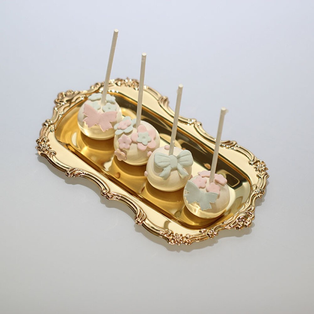 1PC Dessert Tray Rectangle Exquisite Decorative Snacks Cake Dessert Tableware for Party Wedding: Golden