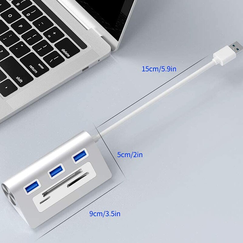 ROCKETEK USB 3,0 Kartenleser, Aluminium 3 Ports USB 3,0 Hub Adapter mit TF, Micro-SD, CF Kartenleser Combo für PCs und Laptops