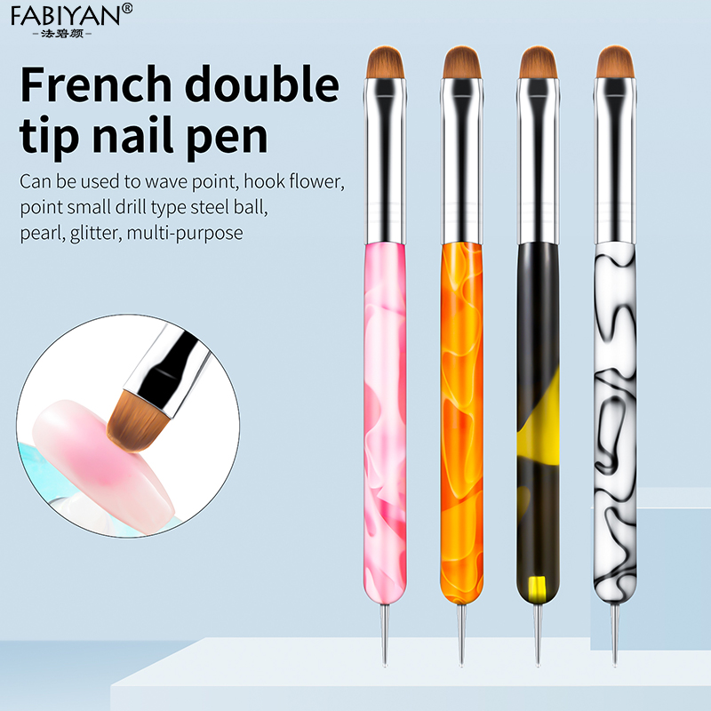 Nueva actualización de pincel francés para decoración de uñas, bolígrafo punteado de uñas de doble cabezal, pinceles acrílicos para recoger cristales y diamantes de imitación para manicura