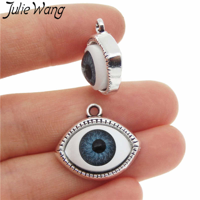 Julie Wang 7PCS Legering Human Evil Eye Charms Plastic Oogbol Multicolor Ketting Hangers Armband Sieraden Maken Accessoire