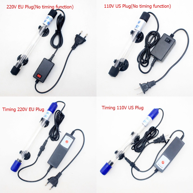 Aquarium UV Disinfection Lamp Submersible Waterproof Timing Sterilization Light Purified Water Algae Removal Fish Tank