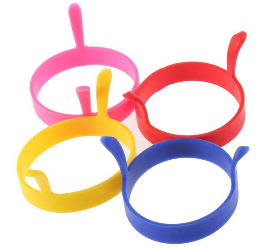 4 stk silikone runde ægringe pandekageform ring m håndtag nonstick stegt stegekomfur æggering form: Tilfældig