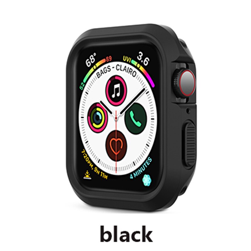 Gummicover til apple watch 3 2 1 fuldskærmsbeskyttelse til iwatch 42mm 38mm glasfilm til serie 4 5 40mm 44mm kofanger: Sort
