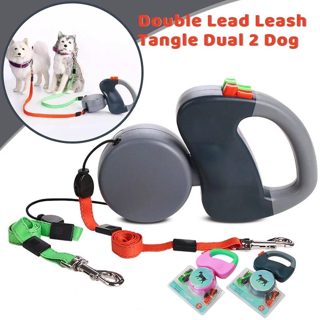 Automatische Versenkbare Reflektierende Doppel-beendet Zugseil eins Plus Zwei Hunde Kette Zwei Hund Leine Haustier Welpe patrouillieren seil