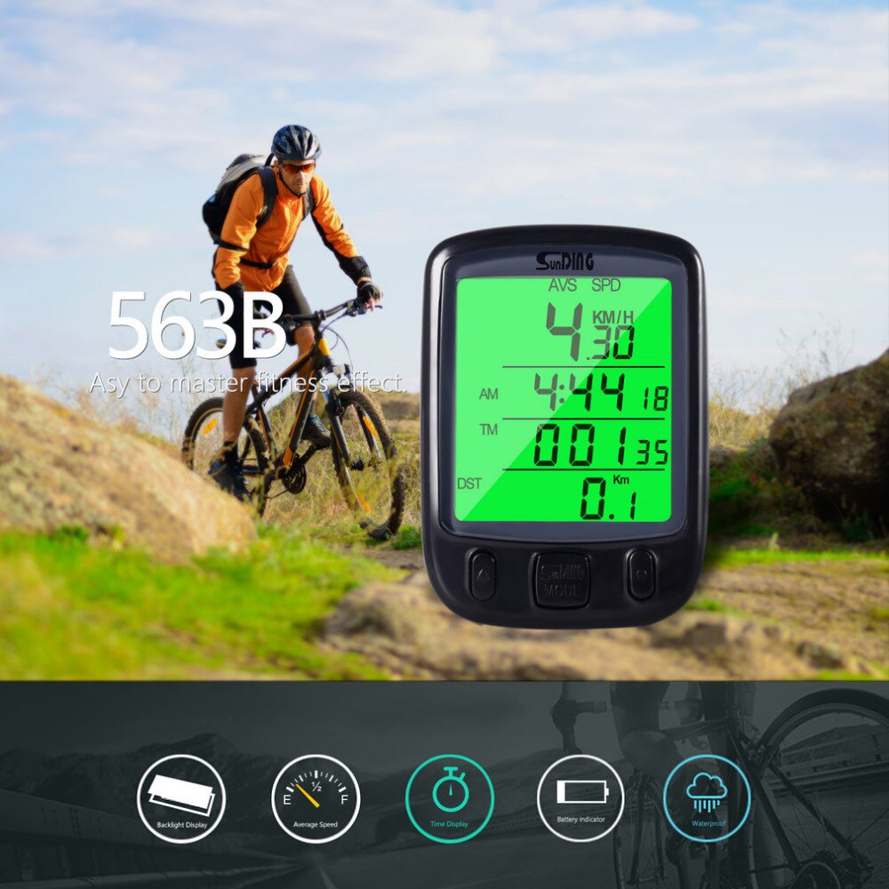 TOP Sunding SD 563, pantalla LCD impermeable, odómetro para ordenador de bicicleta, velocímetro con retroiluminación verde,