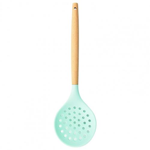 Wooden Handle Non-Stick Kitchen Silicone Strainer Spoon Skimmer Strainer Filter Baking Cooking Serving Utensils Set cocina: Green