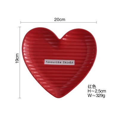 Plato de porcelana con forma de corazón, plato de cerámica para joyería, plato para pastel, postre, aperitivo, bandeja decorativa, decoración de mesa, juego de vajilla: Gran rojo