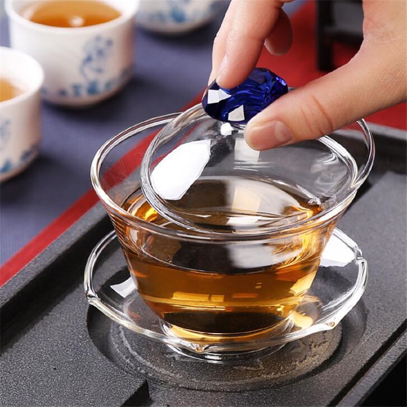 Taza de té de viaje de zafiro chino, vaso de vidrio transparente, resistente al calor tradicional, Gaiwan Guan Yin Kung Fu, 200ml