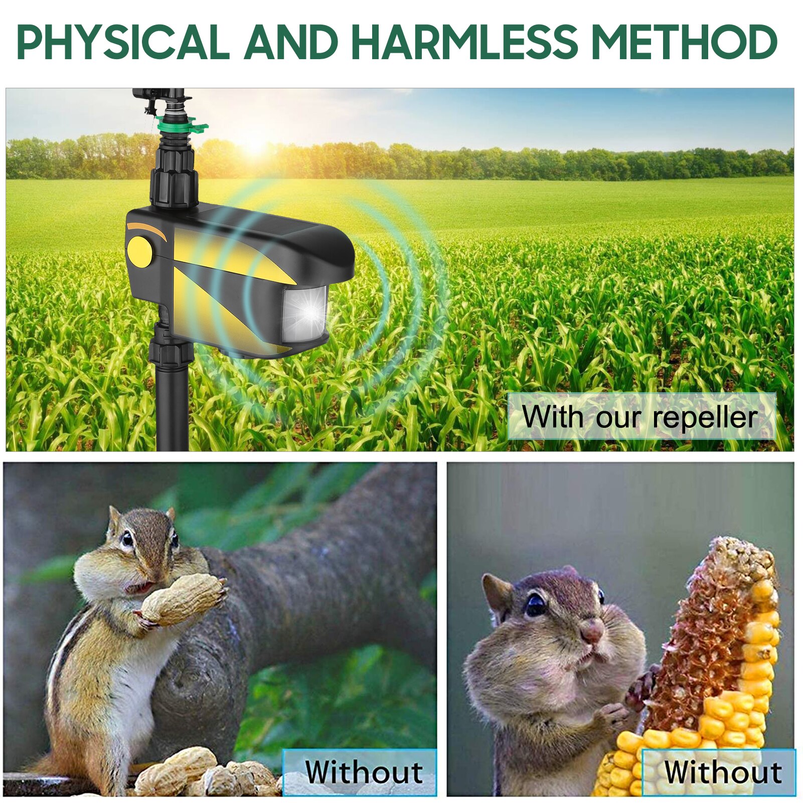 Solar Power Motion-Activated Animal Repeller Yard Enforcer Motion-Activated Sprinkler with 3 Time Modes Adjustable Spray Angle