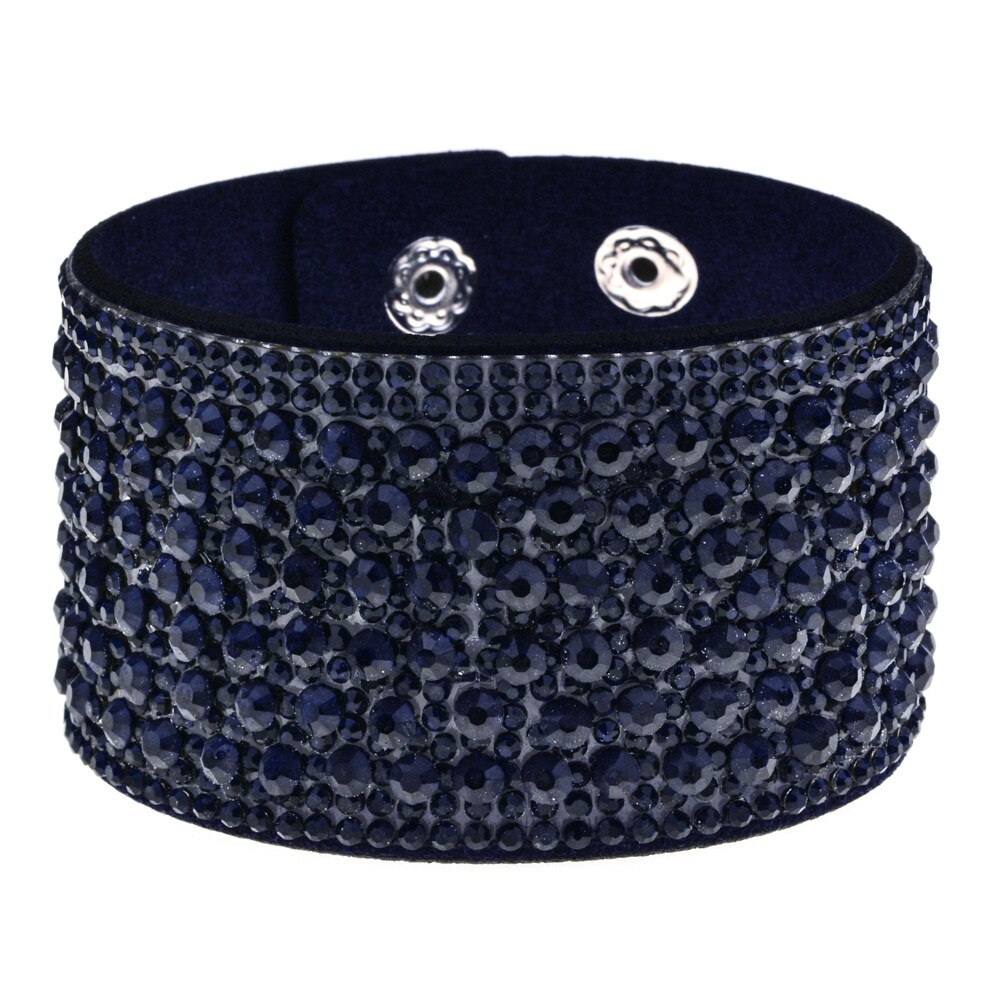 Louleur Breiten Leder Kristall Armbänder & Armreifen Für Frauen Mädchen Handgemachte Weibliche Charme Manschette Armbinde Armbinde Partei Schmuck: dunkel Blau