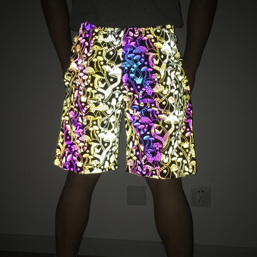 Sommer mænd farverige svampe reflekterende shorts nat lys hip hop korte homme harajuku afspejler afslappet korte bukser bermuda