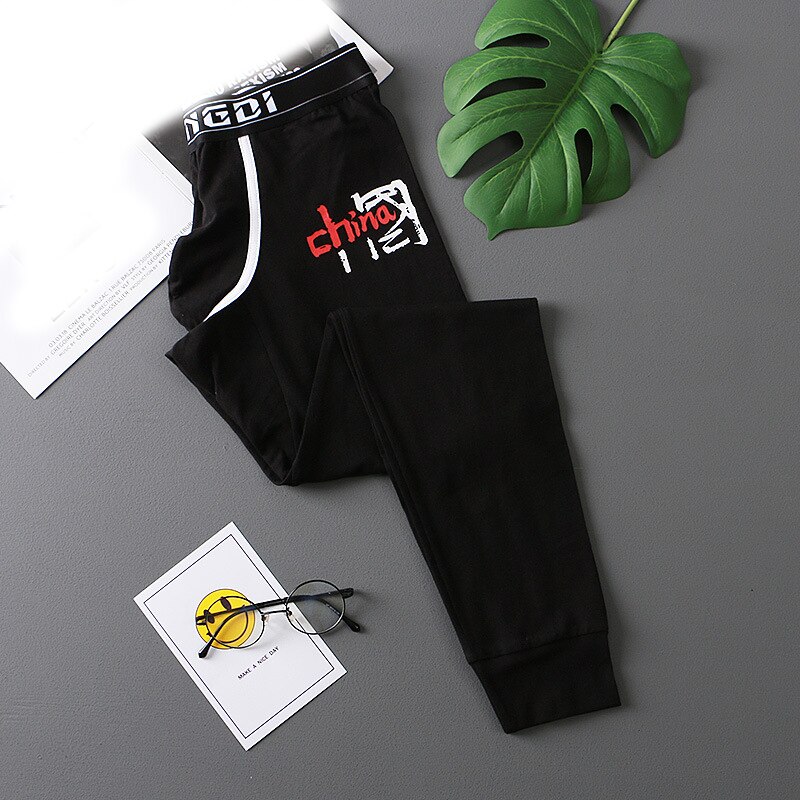 AIIOU męskie kalesony zimowe obcisłe cieplejsze leginsy męska bielizna termoaktywna jesień w stylu chińprzejrzeć wzór bawełniane majtki: czarny / M