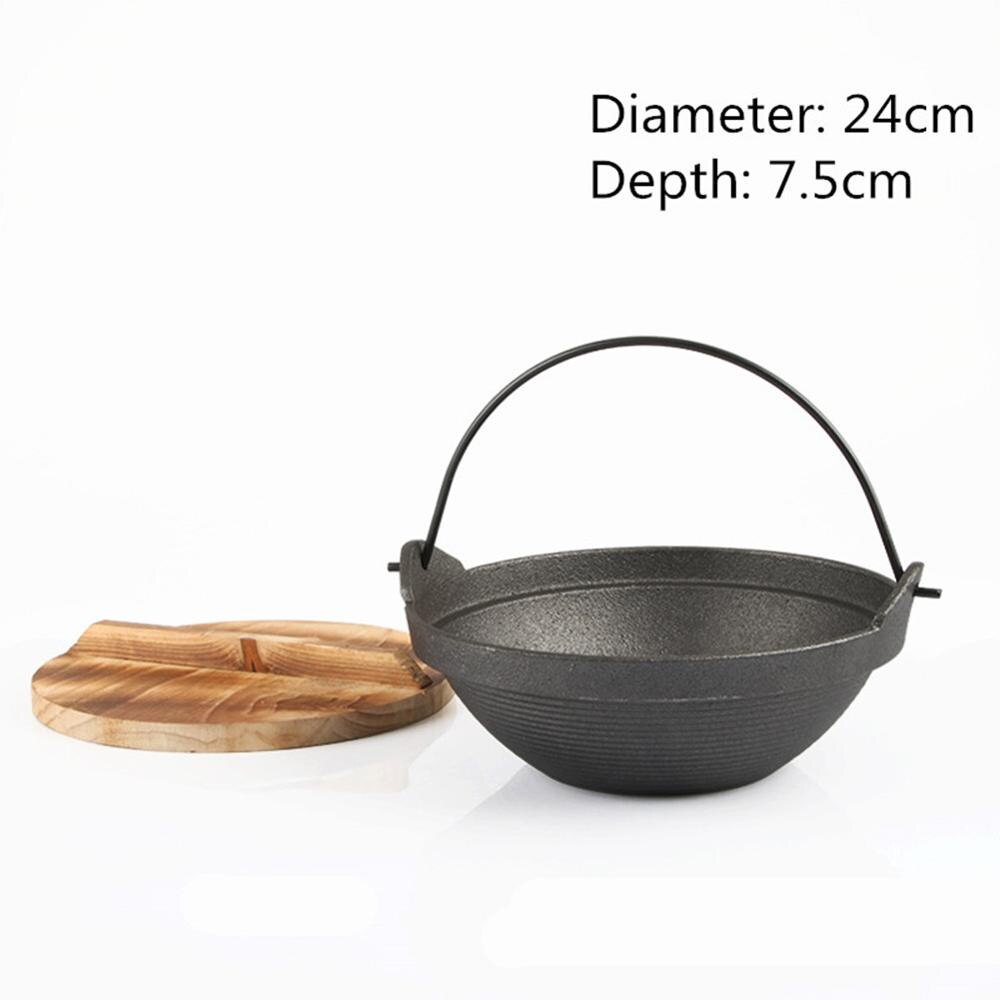 Sukiyaki-Olla de hierro fundido con tapa de madera, olla japonesa de japonés, Jabu: 24cm pot