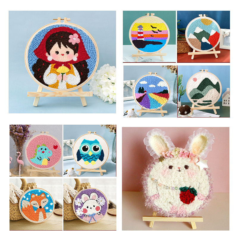 Scenery Moon Punch Needle Embroidery Starter Kits DIY Craft Set Rug Hooking Punch Needle Tool With Threader Fabric Wool Yarn