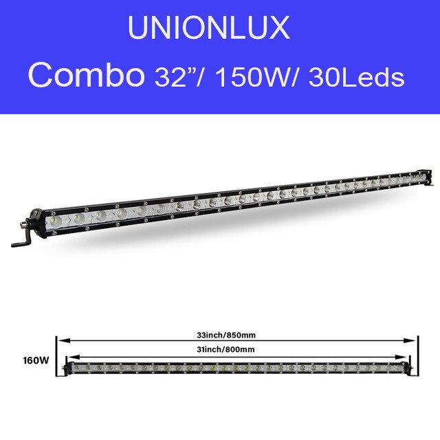 Barra de luz LED delgada de una hilera, 7/13/20/25/32/38 pulgadas, 120W, 150W, 180W, todoterreno, para camión, SUV, ATV, 12V, 24V: 32inch 150W Combo