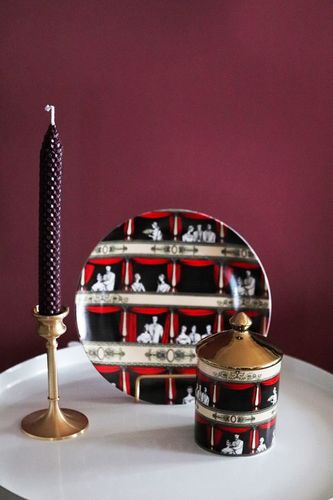 Retro vintage keramisk krukke med låg italiensk operahus dekorativ plade dessertplade lysestage flaske vatpindebeholder: Krukke og plade